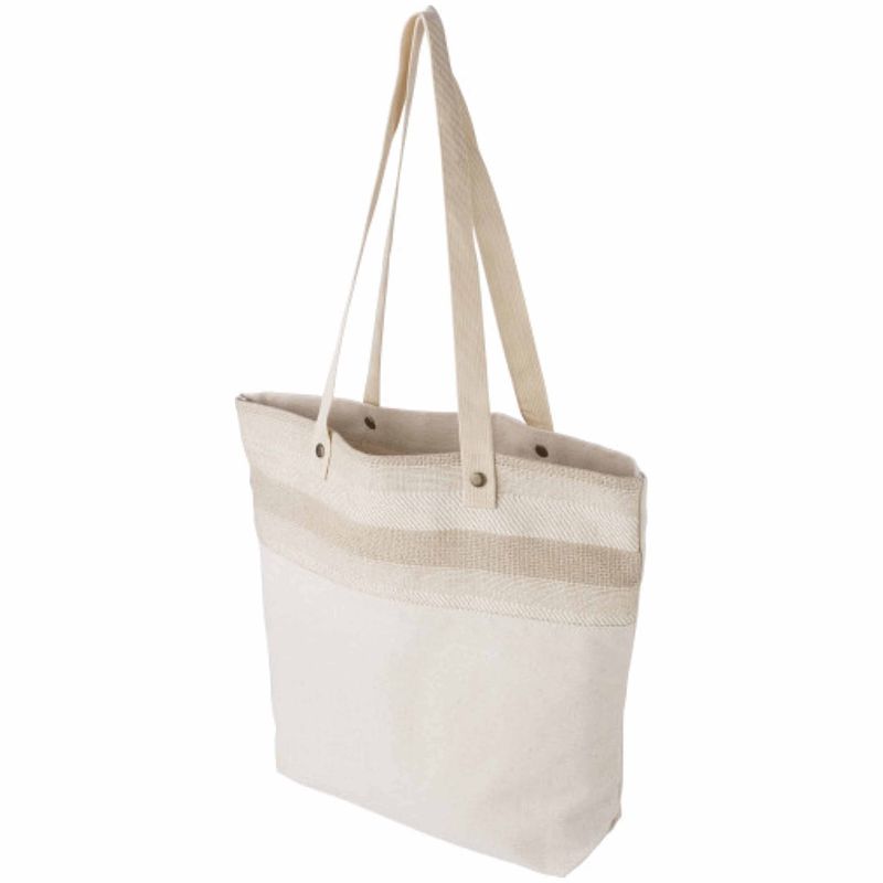 Foto van Katoenen eco boodschappentas beige met lange hengsels 38 x 40 cm - boodschappentassen