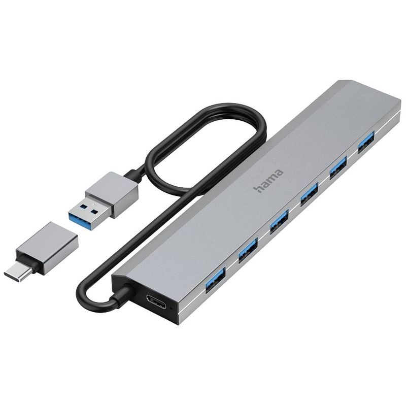 Foto van Hama usb 3.2 gen 1-hub 7 poorten met usb-c stekker grijs