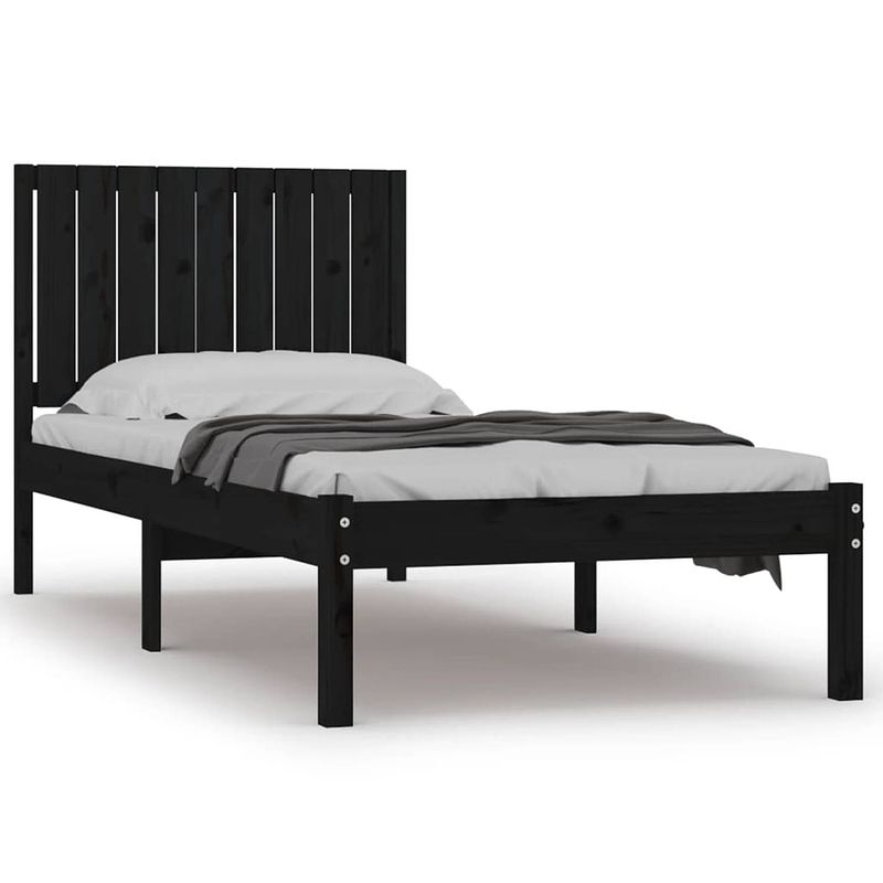 Foto van The living store bedframe grenenhout - zwart - 205.5 x 95.5 x 31 cm