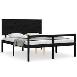 Foto van The living store bedframe - massief grenenhout - 205.5 x 165.5 x 82.5 cm - zwart