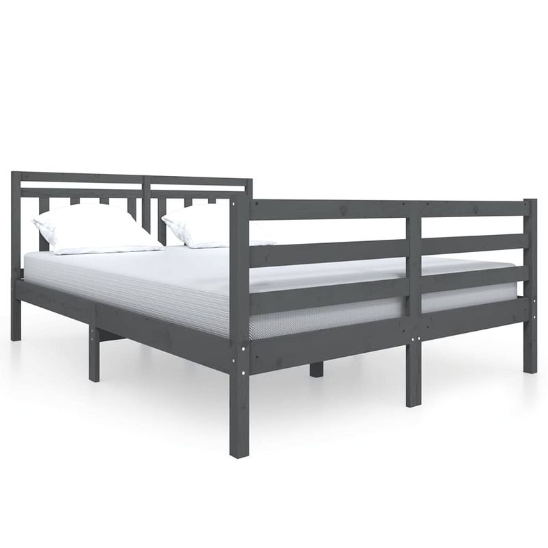 Foto van Vidaxl bedframe massief hout grijs 135x190 cm 4ft6 double