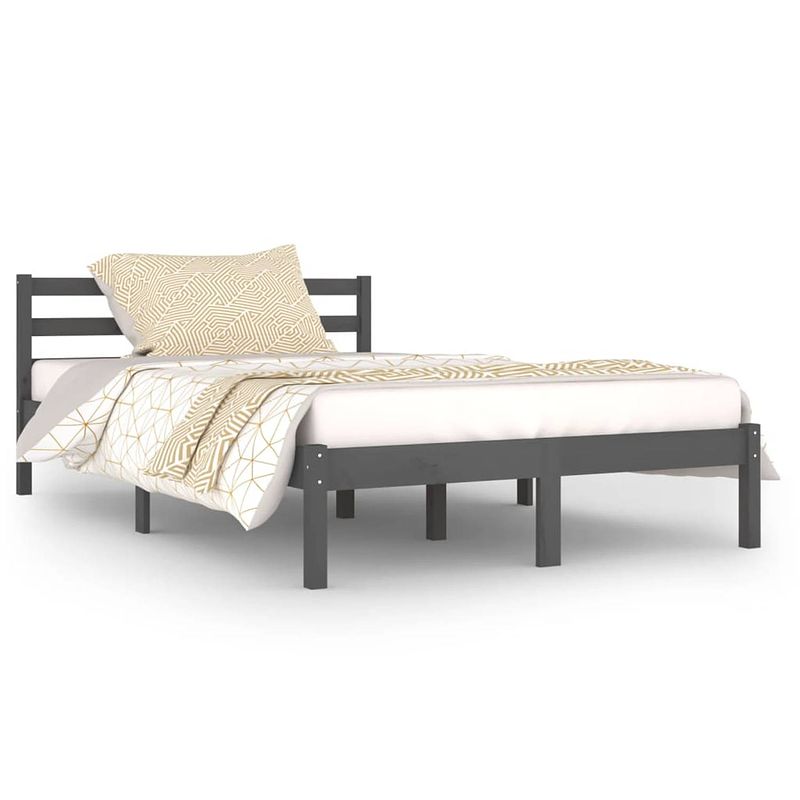 Foto van The living store houten bedframe - grijs - 205.5 x 125.5 x 69.5 cm - massief grenenhout