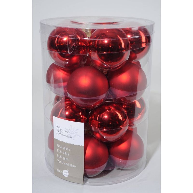 Foto van 3 stuks 20 kerstballen kerstrood glans 60 mm