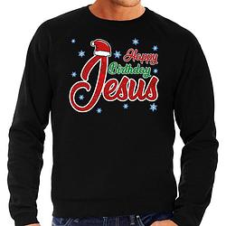 Foto van Foute kerstborrel trui / kersttrui happy birthday jesus / jezus zwart voor heren 2xl (56) - kerst truien