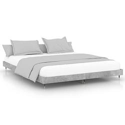 Foto van The living store bedframe betongrijs 203x183x20 cm - bewerkt hout - metalen poten - multiplex lattenbodem - montage