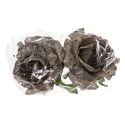 Foto van 2x stuks decoratie bloemen roos zilver glitter op clip 10 cm - kersthangers