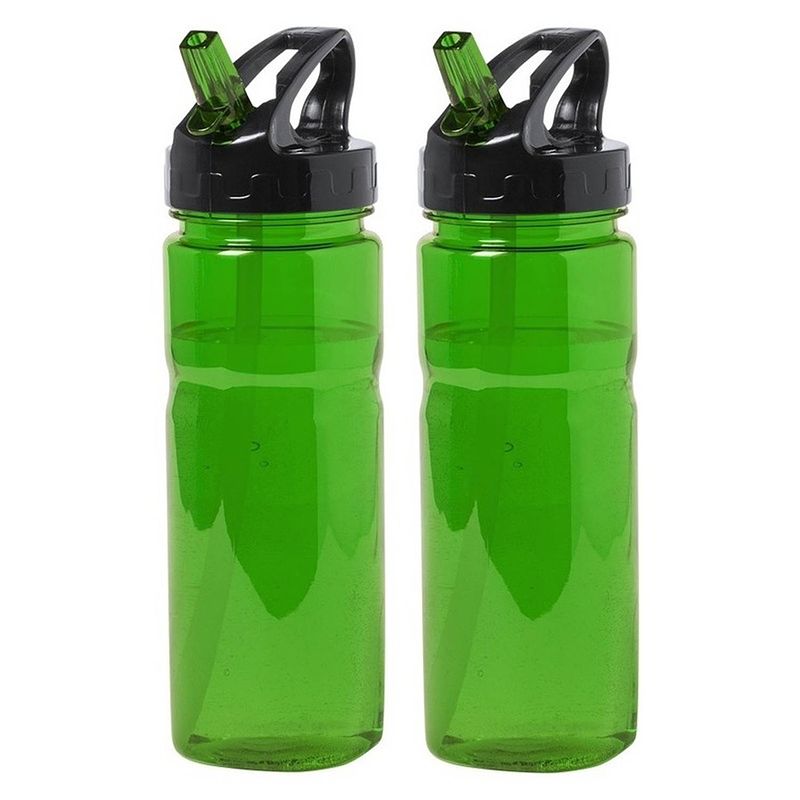 Foto van 2x groene drinkfles/waterfles 650 ml - drinkflessen