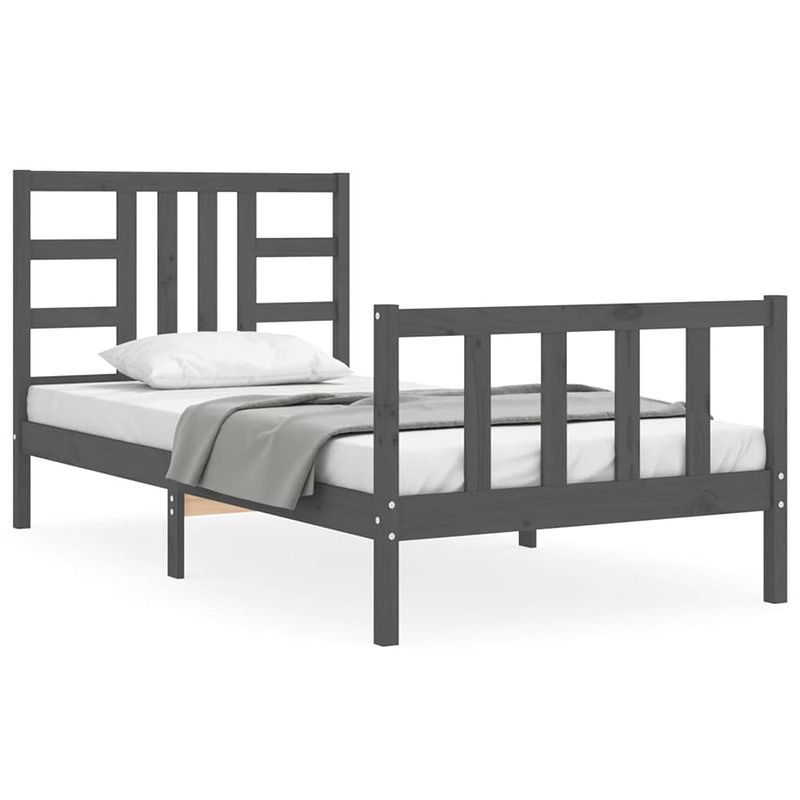 Foto van The living store bedframe - grenenhout - 205.5 x 105.5 x 100 cm - grijs