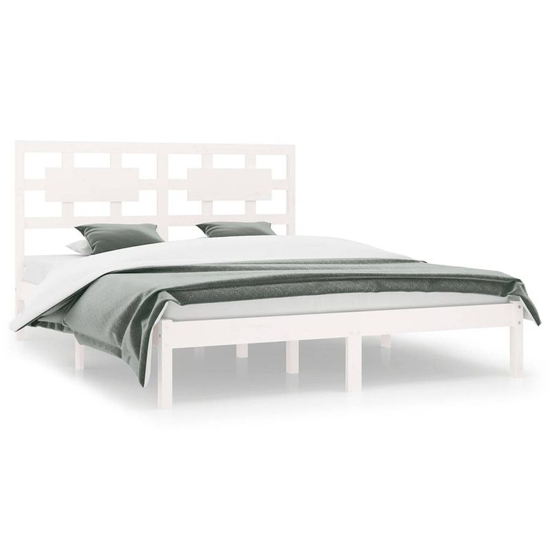 Foto van The living store houten bedframe - 205.5 x 185.5 x 31 cm - massief grenenhout - wit