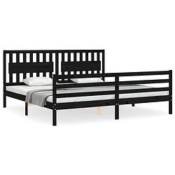 Foto van The living store bedframe massief grenenhout - zwart - 205.5 x 205.5 x 100 cm - multiplex lattenbodem - functioneel