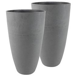 Foto van 2x stuks bloempot/plantenpot vaas van gerecycled kunststof donkergrijs d29 en h50 cm - plantenpotten