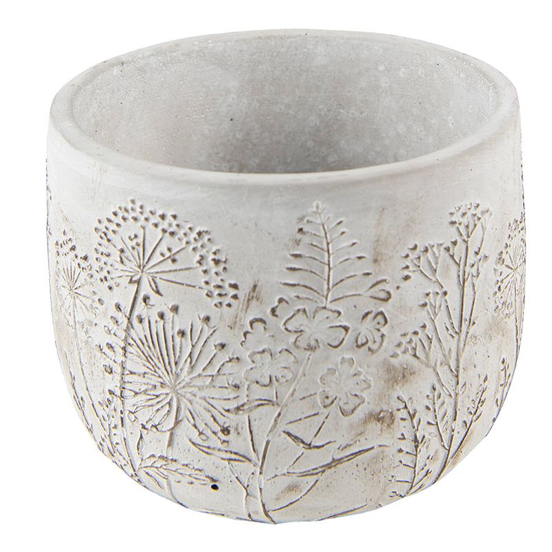 Foto van Clayre & eef bloempot ø 14*11 cm beige steen rond plantenpot decoratie pot beige plantenpot decoratie pot