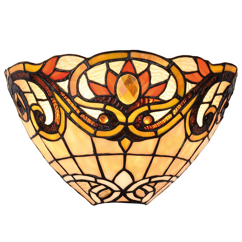 Foto van Clayre & eef wandlamp tiffany compleet 30x15x20 cm 1x e14 max 40w. - oranje, rood, geel - ijzer, glas