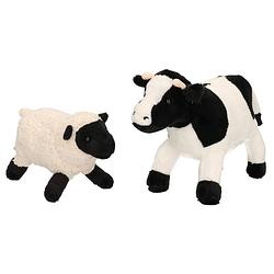Foto van Pluche knuffel boerderijdieren set koe en schaap/lammetje van 22 cm - knuffel boederijdieren