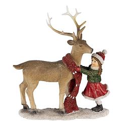 Foto van Clayre & eef kerstdecoratie beeld rendier 18*8*21 cm bruin rood kunststof decoratief figuur decoratieve accessoires
