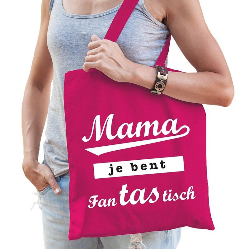 Foto van Mama je bent fantastisch cadeau tas roze katoen - feest boodschappentassen