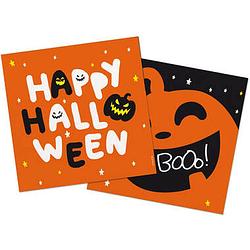 Foto van Halloween thema feest servetten - 20x - pompoen print - papier - 33 x 33 cm - feestservetten