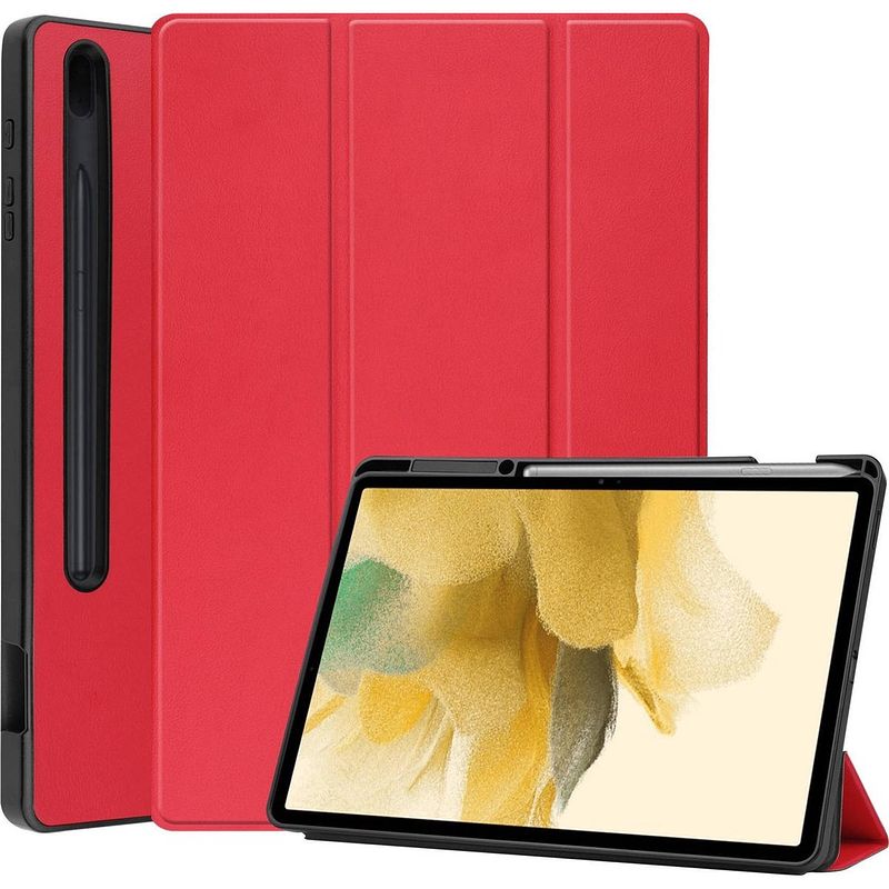 Foto van Basey samsung galaxy tab s7 fe hoesje kunstleer hoes case cover samsung galaxy tab s7 fe-rood