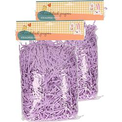 Foto van Set van 2x decoratie paasgras vulmateriaal - crepe papier - paars - 100 gram - feestdecoratievoorwerp
