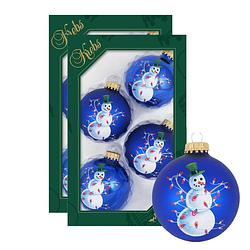 Foto van 8x stuks luxe glazen kerstballen 7 cm blauw met sneeuwpop - kerstbal