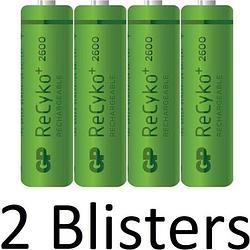 Foto van 8 stuks (2 blisters a 4 st) gp recyko+ rechargeable nimh aa/hr06 2600mah