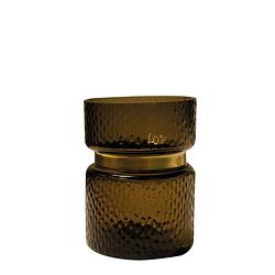 Foto van Ptmd quilio brown glass vase gold rim straight s