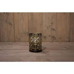 Foto van Anna'ss collection - lantaarn bloem zwart/goud lamp met koperdraad 16cm / 3aaa 6h/18h timer