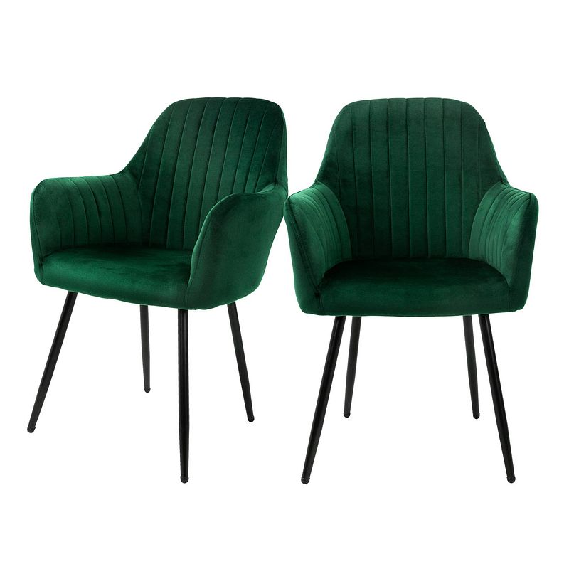 Foto van Eetkamerstoelen met rugleuning & armleuning set van 2 groen met fluwelen bekleding en metalen poten ml-design