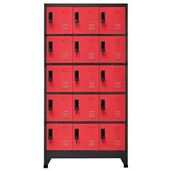 Foto van The living store lockerkast 90x40x180 cm staal antracietkleurig en rood - kast