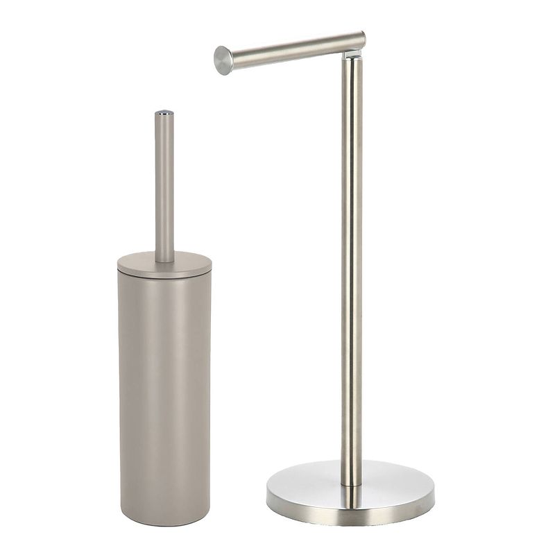 Foto van Spirella badkamer accessoires set - wc-borstel/toiletrollen houder - beige/zilver - badkameraccessoireset