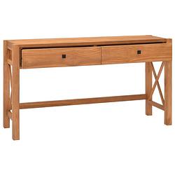 Foto van The living store rustiek houten bureau - teakhout - 140 x 40 x 75 cm - 2 lades