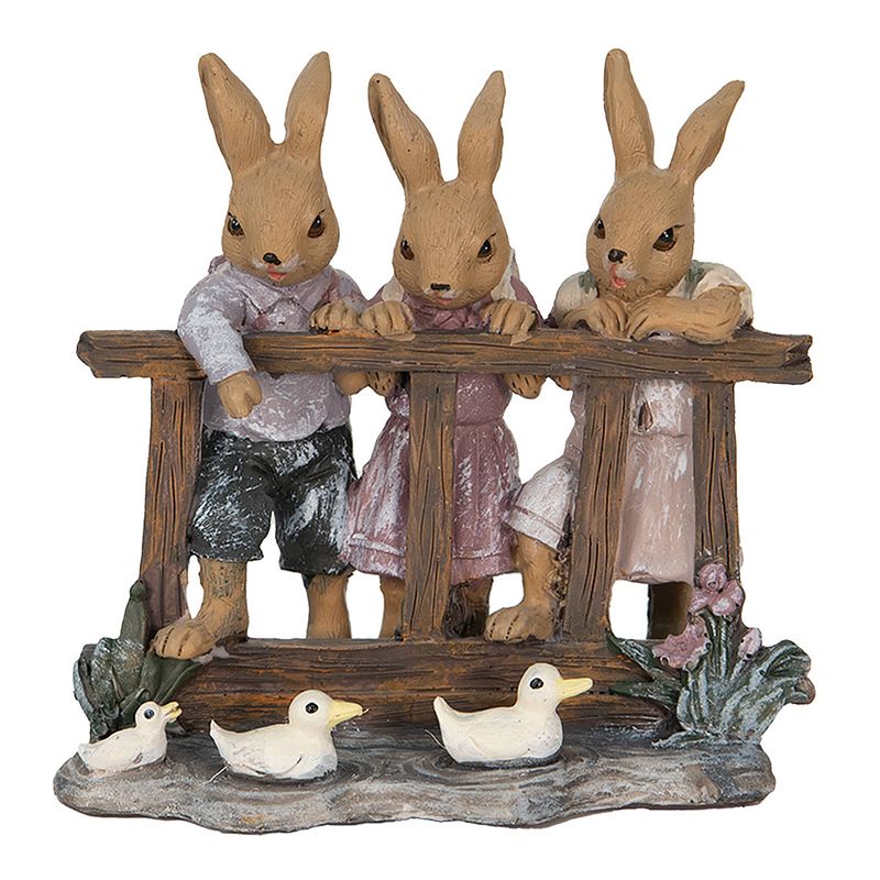 Foto van Clayre & eef decoratie konijn 14*9*13 cm bruin kunststof decoratief figuur paashaas woonaccessoires bruin decoratief