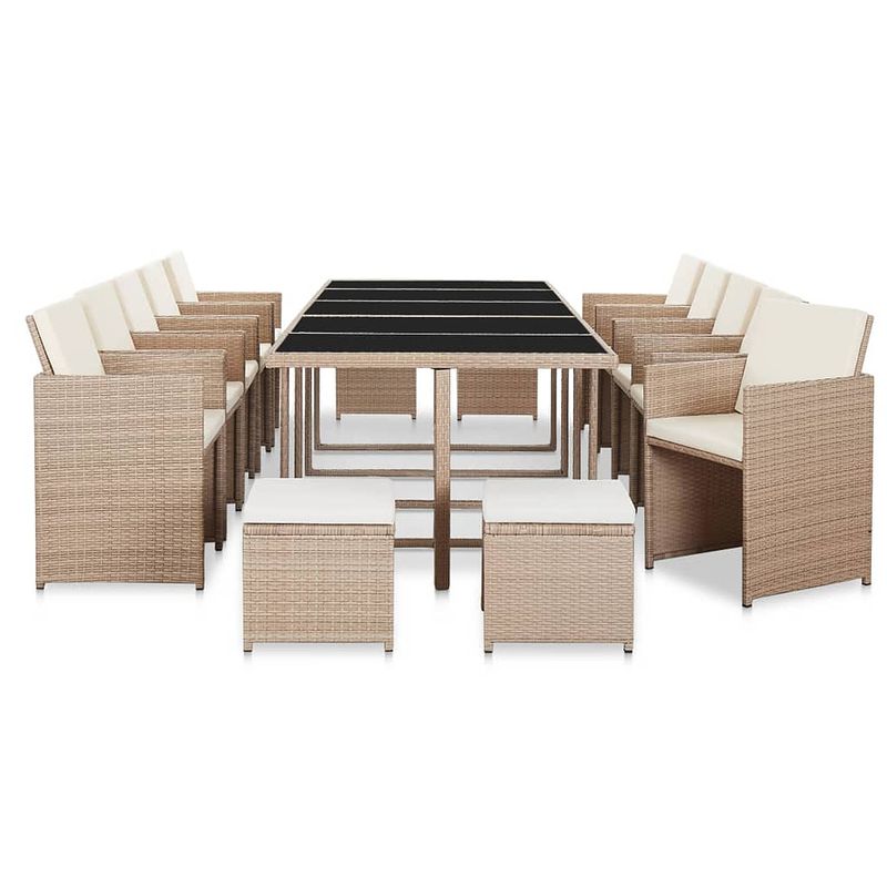 Foto van Vidaxl 15-delige tuinset met kussens poly rattan beige