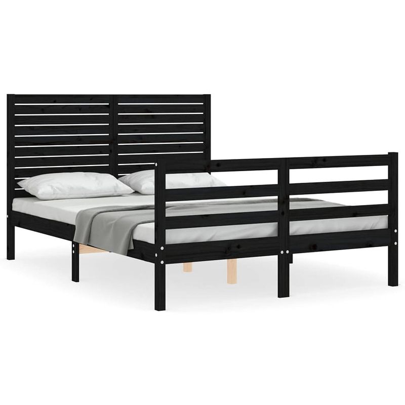 Foto van The living store bedframe grenenhouten zwart - 205.5 x 125.5 x 100 cm - multiplex lattenbodem