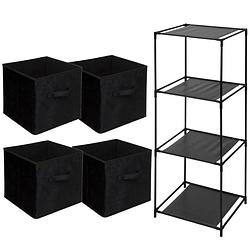 Foto van Storage solutions opbergrek smartrack - met 4x mandjes stof - zwart - 34 x 104 cm - opbergkastjes