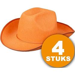 Foto van Oranje feesthoed 4 stuks oranje cowboyhoed feestkleding ek/wk voetbal