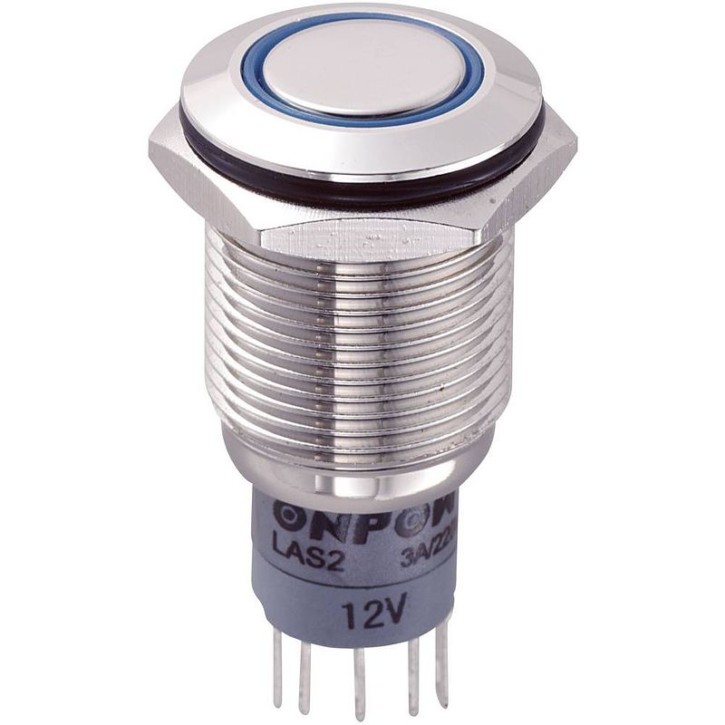 Foto van Tru components las2gqf-11ze/b/12v/n/p vandalismebestendige drukschakelaar 250 v/ac 3 a 1x aan/aan continu blauw ip67 1 stuk(s)