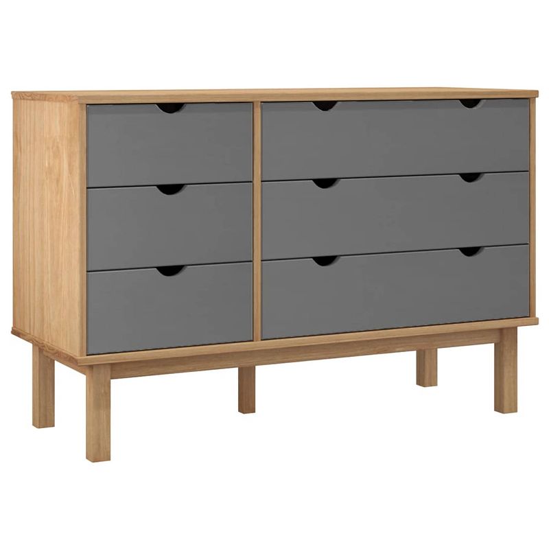 Foto van The living store otta ladekast - 111 x 42 x 73.5 cm - massief grenenhout - bruin/grijs