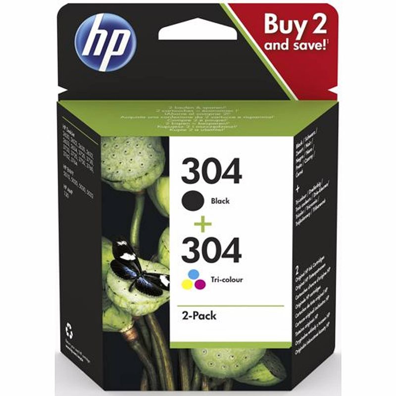 Foto van Hp cartridge 304 2-pack - instant ink (zwart + kleur)