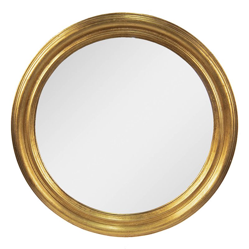 Foto van Haes deco - ronde spiegel - goudkleurig - ø 59x7 cm - hout / glas - wandspiegel, spiegel rond