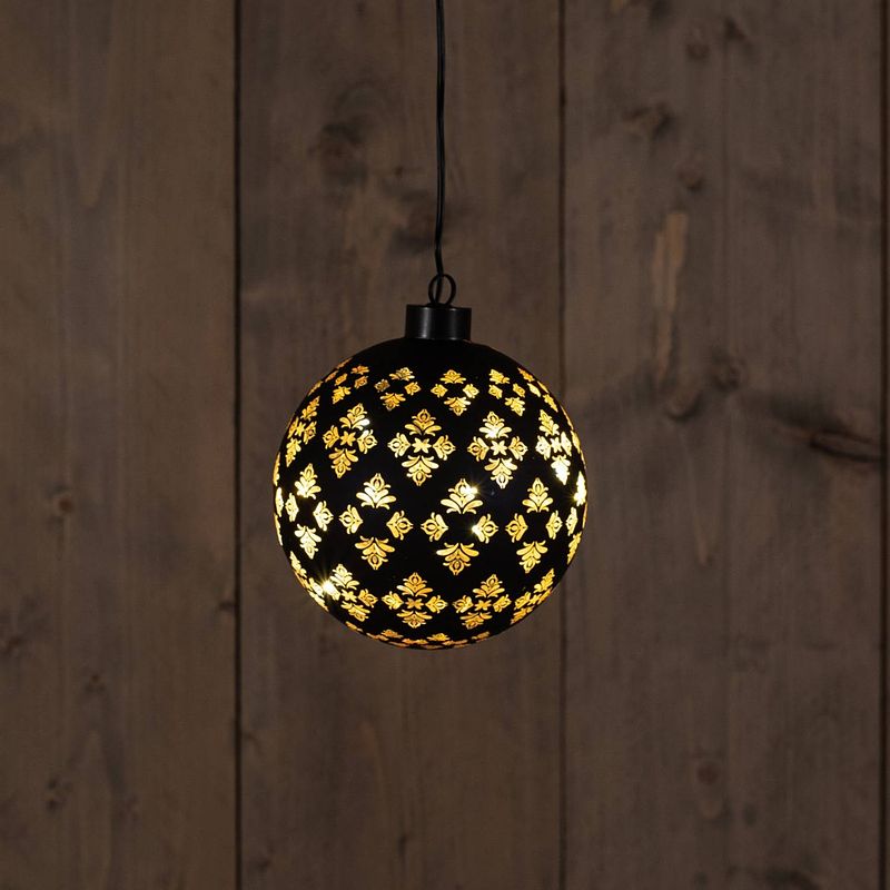 Foto van Anna'ss collection - glass ball baroque black/gold 12cm / 10led warm white /