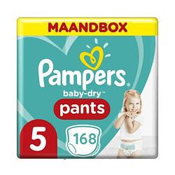 Foto van Pampers baby dry nappy pants maat 5 - 168 luierbroekjes maandbox