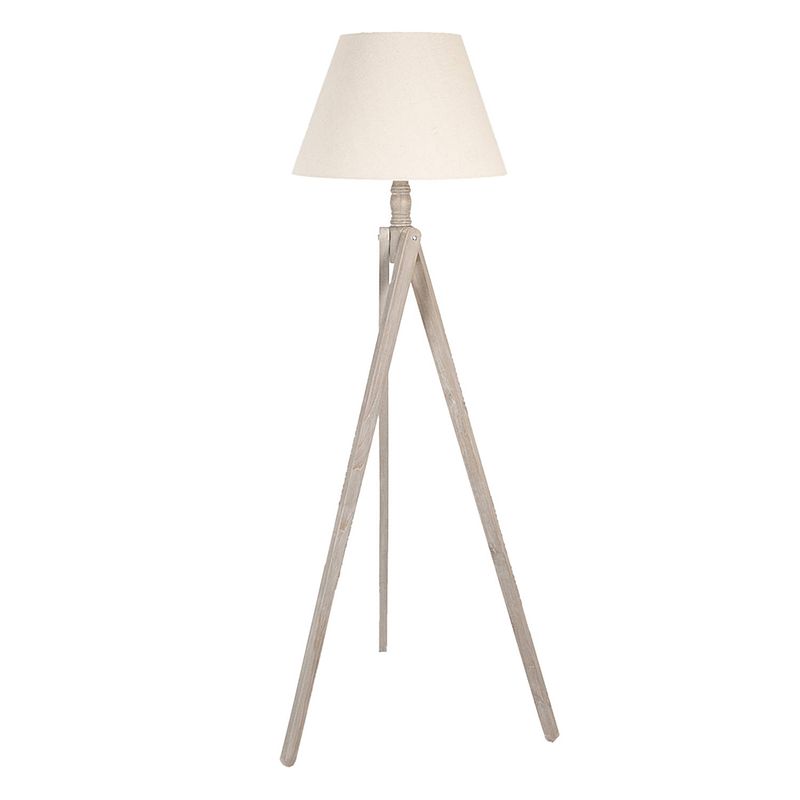 Foto van Clayre & eef vloerlamp 45*45*152 cm beige hout textiel rechthoek staande lamp staanlamp beige staande lamp staanlamp