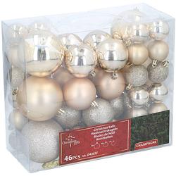 Foto van Christmas gifst kerstballen set champagne - 46 stuks kunststof kerstballen - kerstversiering