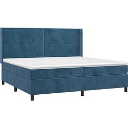 Foto van The living store boxspring met matras en led fluweel donkerblauw 200x200 cm - bed