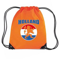 Foto van Holland oranje leeuw nylon supporter rugzakje/sporttas oranje - ek/ wk voetbal / koningsdag - gymtasje - zwemtasje