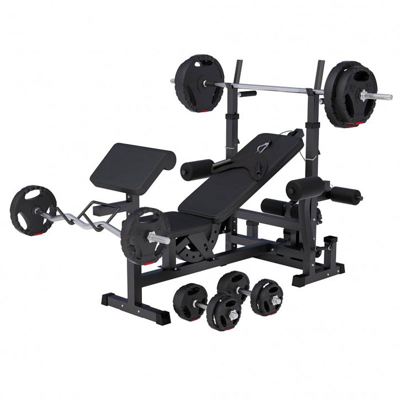 Foto van Gorilla sports universele halterbank zwart + 100 kg halterset - gripper