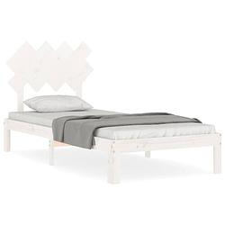 Foto van The living store bedframe massief grenenhout - wit - 203.5 x 93.5 x 81 cm - multiplex lattenbodem