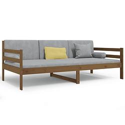 Foto van The living store logeerbed massief grenenhout 3-zijdig bedhek gelat design - 193.5 x 96 x 69.5 cm - honingbruin