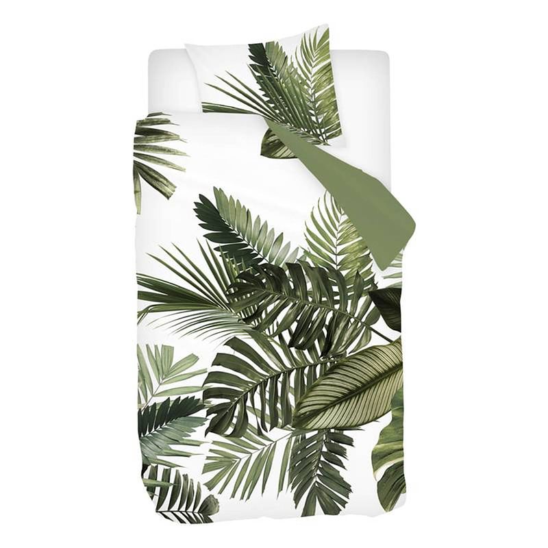 Foto van Snoozing palm leaves flanel dekbedovertrek - 1-persoons (140x200/220 cm + 1 sloop) - flanel - groen